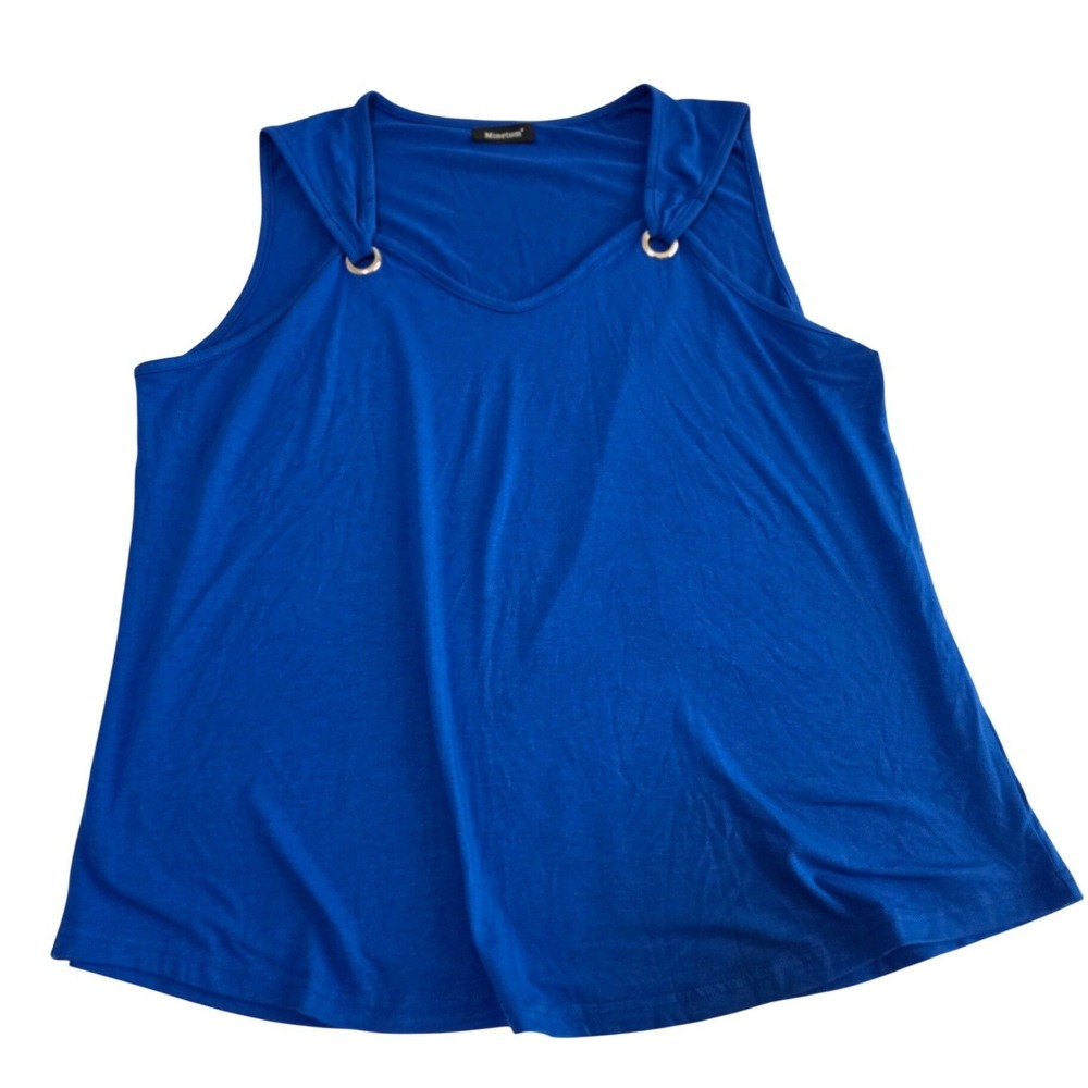 Minetom Royal Blue V Neck Sleeveless Top with Ring Detail /0486